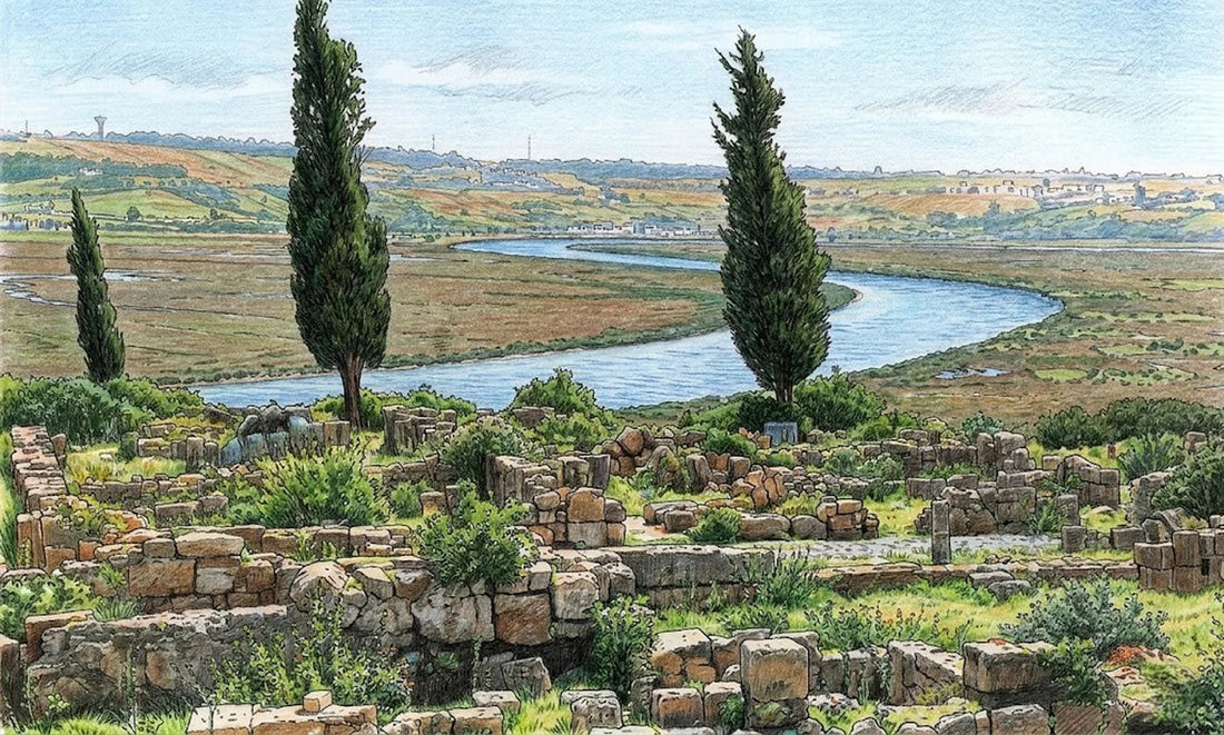 Ancient Phoenician ruins of Lixus overlooking the Loukkos River, Morocco