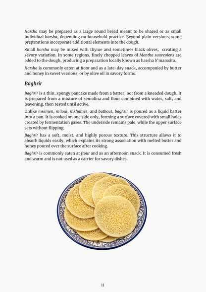 How Morocco Eats ebook page — harsha and baghrir with plate on white background