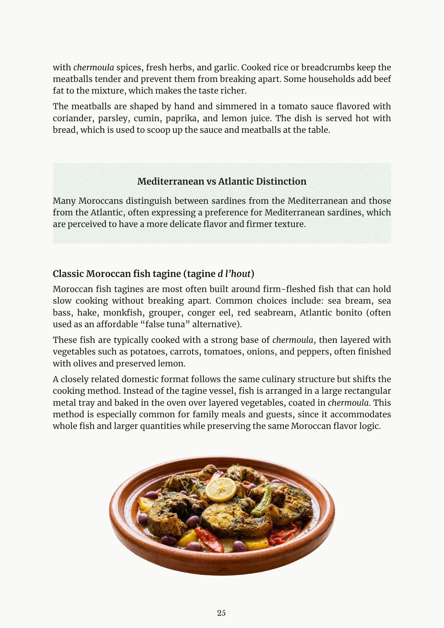 How Morocco Eats ebook page — classic Moroccan fish tagine with chermoula, vegetables and preserved lemon