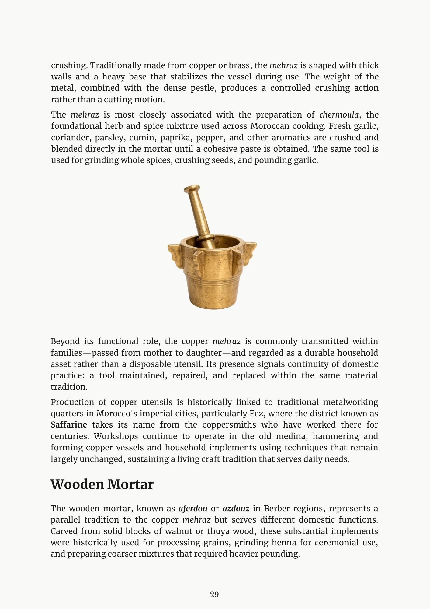 Living Moroccan Vessels ebook page — wooden mortar and pestle on white background