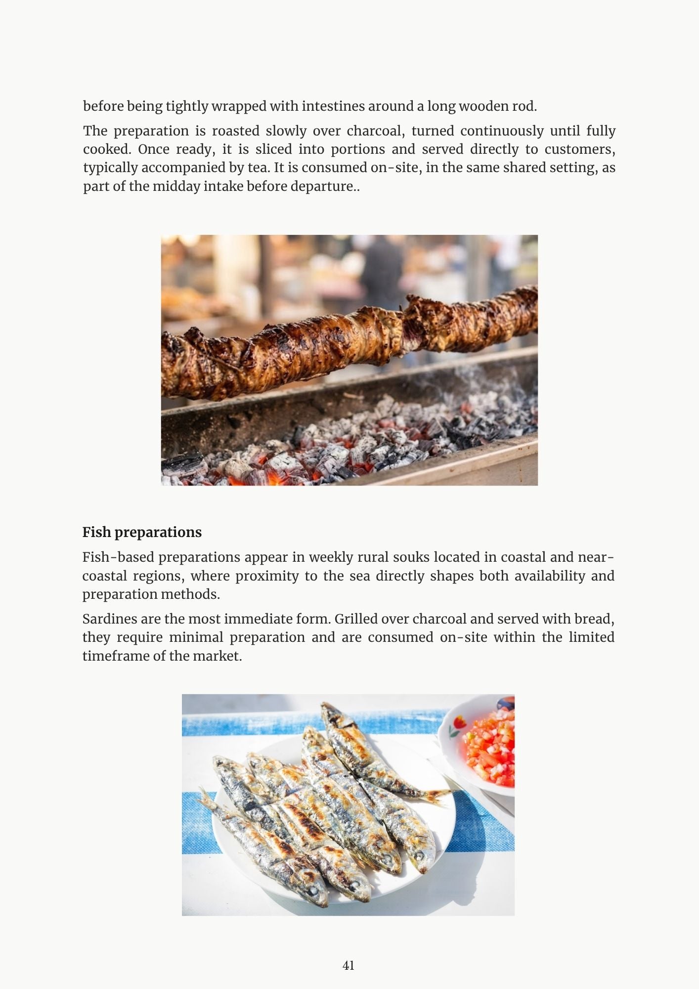 Moroccan Street Food ebook page — grilled sardines and fish preparations on plate