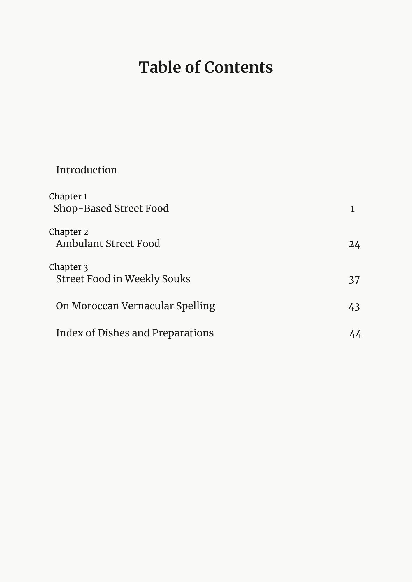 Moroccan Street Food: Practices and Organization ebook table of content