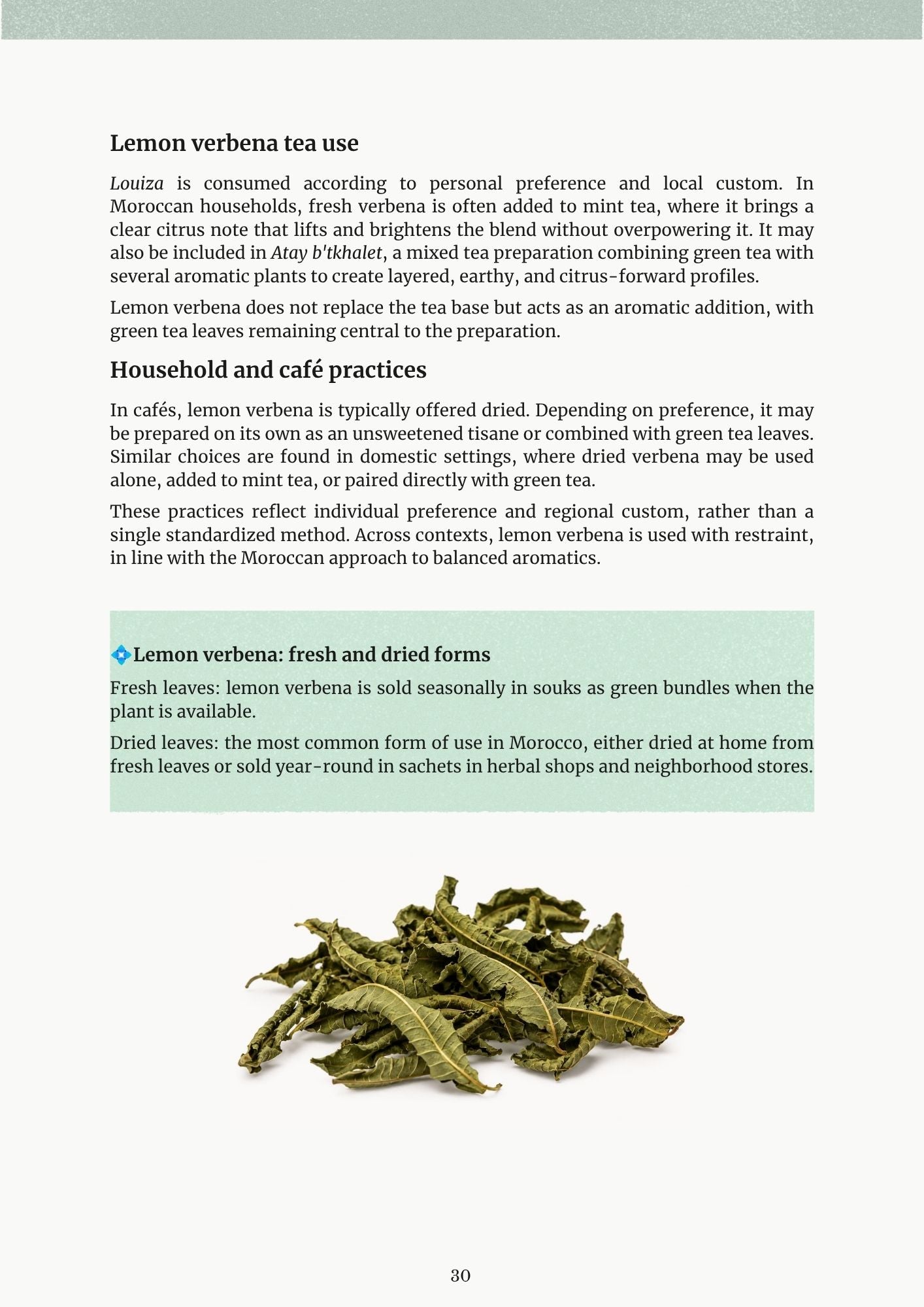 Moroccan Tea ebook page — dried lemon verbena leaves and tea use