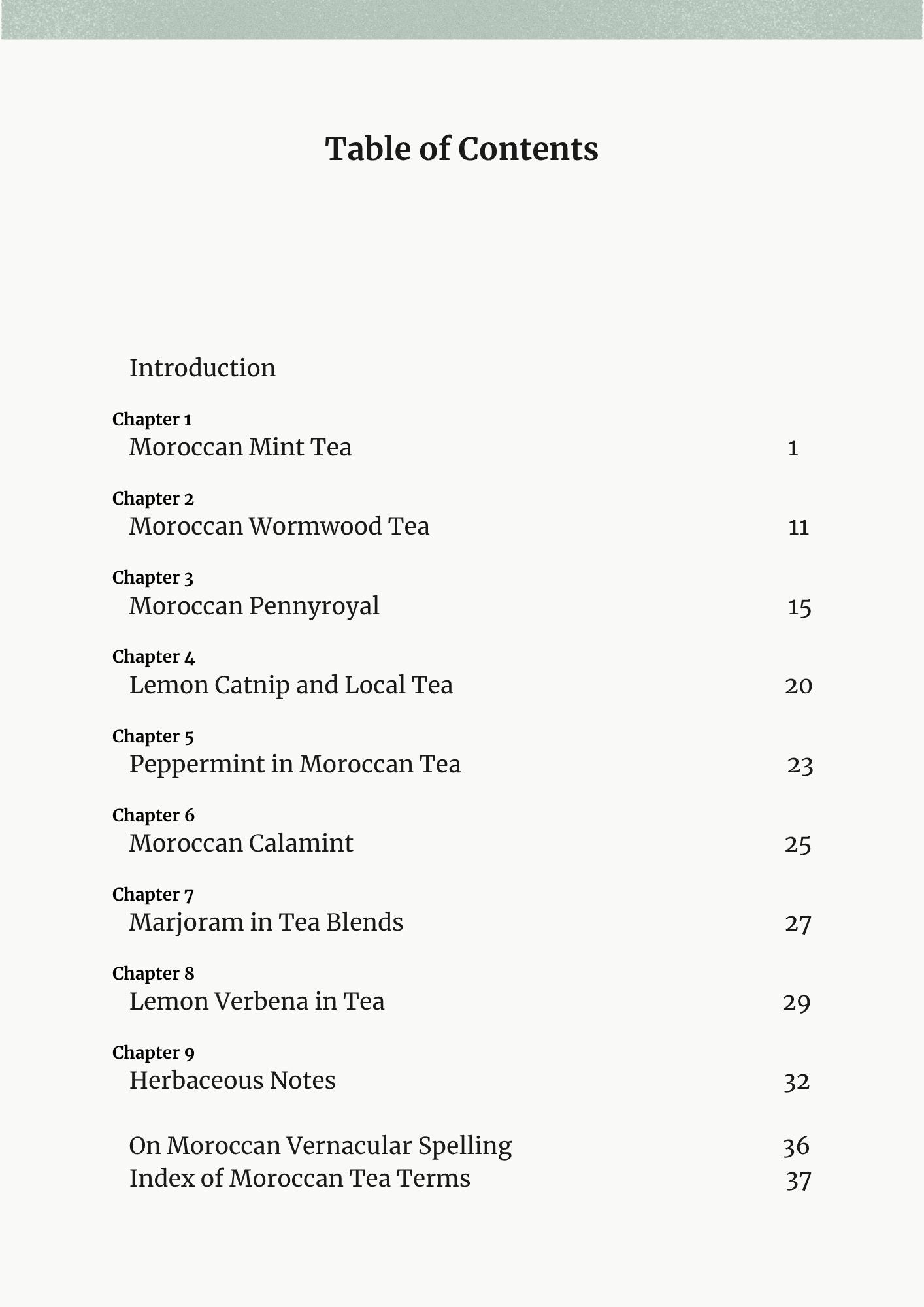 Moroccan Tea: Plants, Practices, and Context ebook table of contents