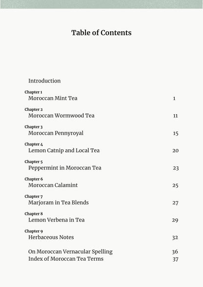 Moroccan Tea: Plants, Practices, and Context ebook table of contents