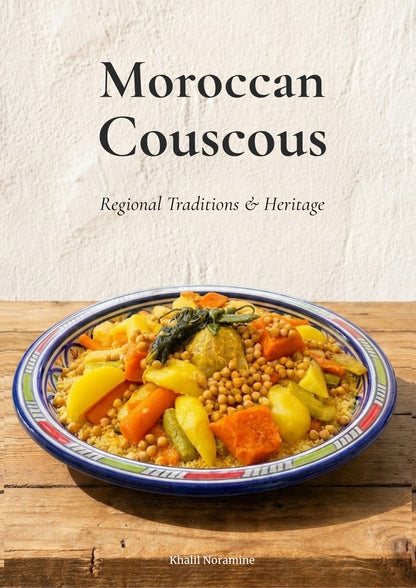 Moroccan Couscous ebook cover featuring a traditional Moroccan couscous dish, by Khalil Noramine.