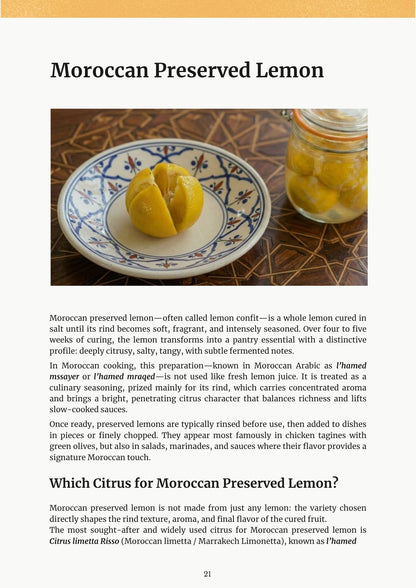 Pillars of Moroccan Cuisine ebook page about Moroccan preserved lemon