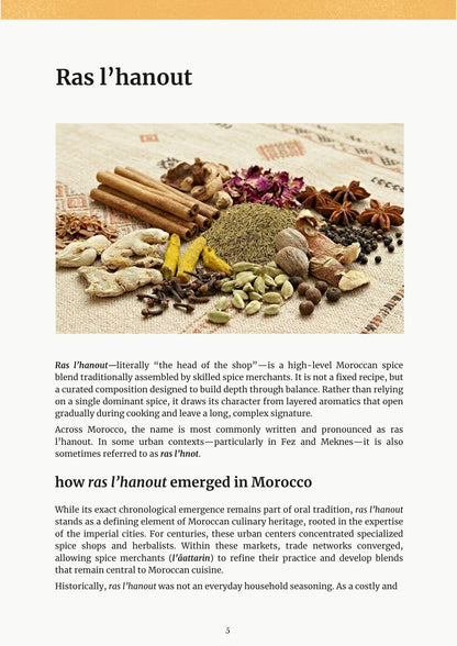 Pillars of Moroccan Cuisine ebook page about ras l’hanout