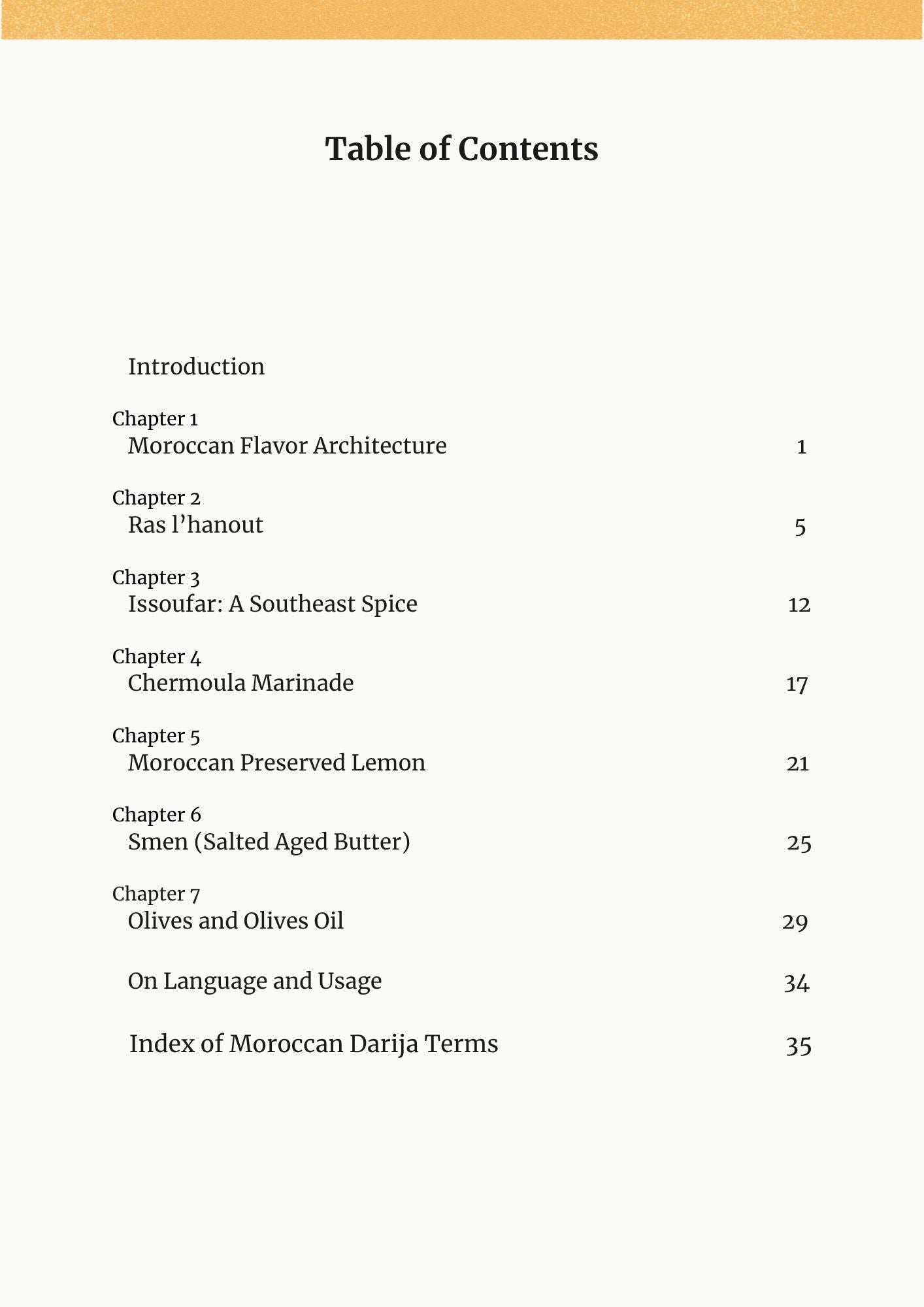 Pillars of Moroccan Cuisine ebook table of contents